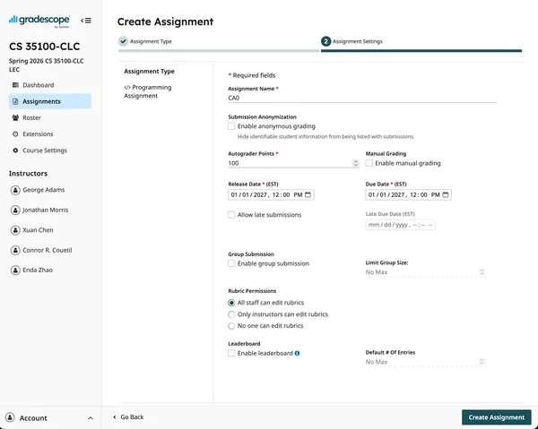 Create assignment select assignment type