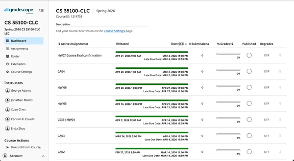 Left menu link to assignments page