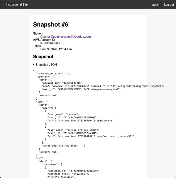 Instructional Site Snapshot detail page